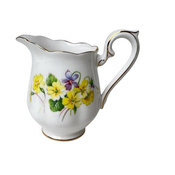 Royal Albert Creamer Sugar Set Bone China England Open Yellow Purple Flowers Vtg - Picture 5 of 12